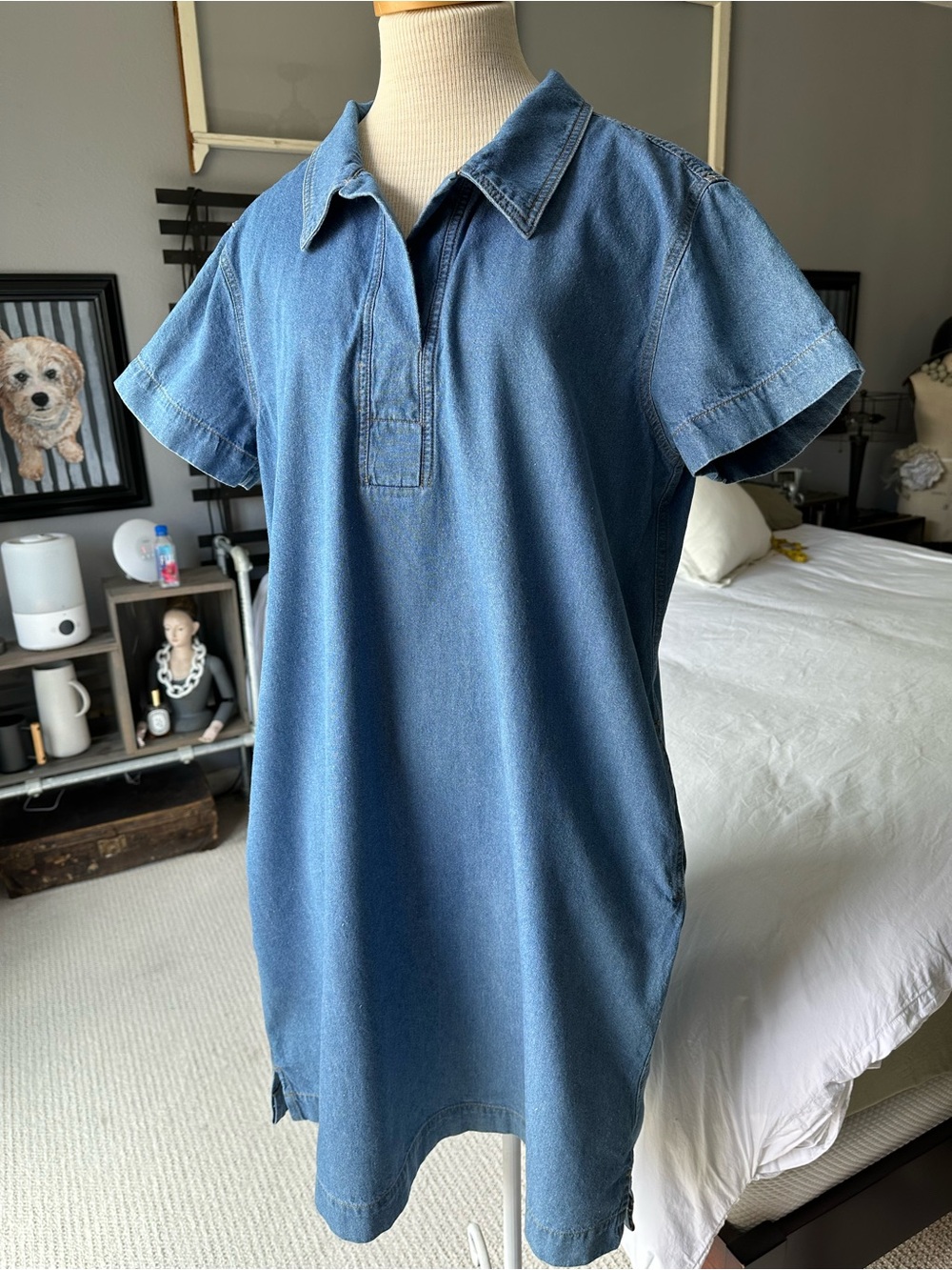 Vermont Country Store denim polo dress, size large